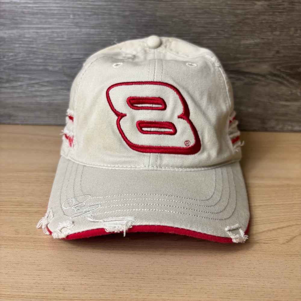 Vintage Dale Earnhardt Jr Hat Cap Strap Back Brown NASCAR Budweiser 3 Stripe